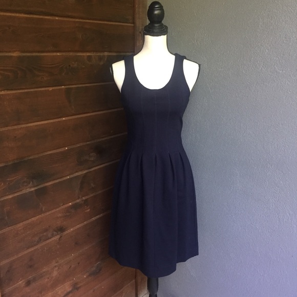 Navy j crew pleated flare navy blue dress - Picture 4 of 8